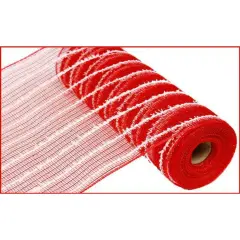 10" Snowdrift Deco Mesh Ribbon: Red Foil & White (10 Yards)