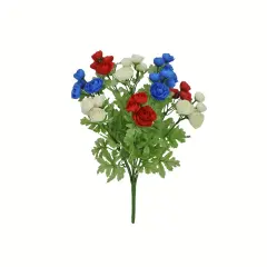16" Artificial Red White Blue Mini Ranunculus Bush &ndash; Faux Floral Bouquet 84055-RDWTBL
