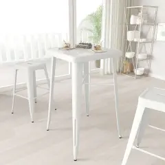 Merrick Lane Retta Patio Dining Table with Metal Frame and Square Top White