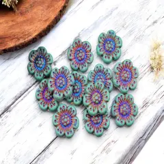 *12* 14mm Matte Opaque Dark Turquoise Sliperit Wildflower Beads