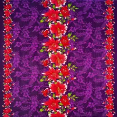1 Yard Triple Lily Border Tropical Flowers & Leaves Rayon Fabric 36" L x 45" W Purple/Red