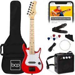 Best Choice Products 30in Kids Electric Guitar Beginner Starter Kit w/ 5W Amplifier, Strap, Case Metallic Red
