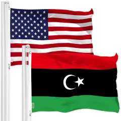 G128 Combo Pack: American USA Flag 3x5 Ft & Libya Libyan Flag 3x5 Ft | Both LiteWeave Pro Series Printed 150D Polyester, Brass Grommets