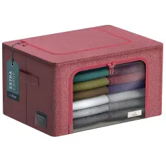 Sorbus 1 Pack Jumbo Storage Bin with Metal Frame, Storage Containers with Window & Handles, Stackable & Foldable Clothes Organizer Bag Pink