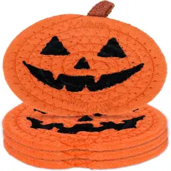4Pcs Halloween Pumpkin Handmade Braided Cotton Coasters, 4.7 Inch
