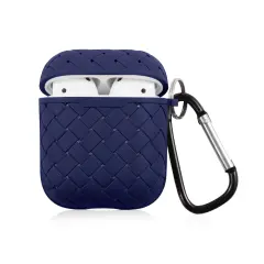 For Apple AirPods 2 / 1 Case, Protective Cover with Keychain for Women Men, Blue Weave Pattern
