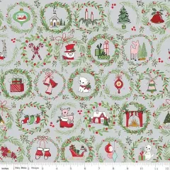 Wreaths in Silver (c16401-silver) | Mistletoe & Holly | Beverly McCullough | Riley Blake