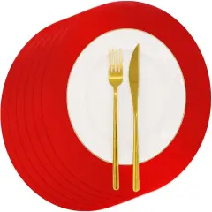 50 PCS Red Paper Placemats Round Place Mats Shiny Mirrored Disposable Paper Charger Doilies Tablemats for Christmas Valentines Party Birthday Wedding Dinner Table Decor