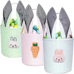 Personalized Easter Basket for Boys Girls, Seersucker Egg Hunt Bunny Baskets for Kids