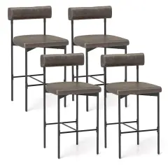 Costway 26" Upholstered Bar Stools Set of 4 with Padded Cushion & Backrest Footrest Brown/Gray