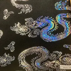 1 Yard Stretch Nylon Spandex Fabric Asian Dragon Hologram Costume Dancewear Black Silver