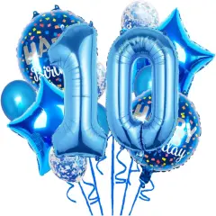 11 pcs Foil Balloons 10 Year Old for 10st Birthday Party Supplies Decoration (10th, Blue)