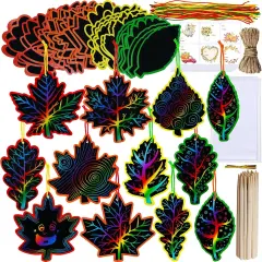 48 Sets 12 Styles Magic Color Scratch Black Fall Leaves Ornaments