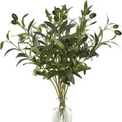 18" Faux Olive Branches with Lifelike Olives &ndash; Artificial Greenery for Vases & Centerpieces
