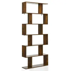 Costway 1/2 PCS 6 Tier S-Shaped Bookshelf Storage Display Bookcase Z-Shelf Coffee