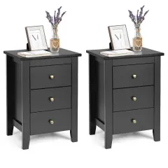 Costway 1PC/2PCS Nightstand End Beside Sofa Table w/ 3 Drawers Bedroom Furniture Black/White