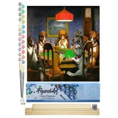 Figured'Art Paint by Numbers Kit for Adults Dogs playing Poker 16"x20" - Craft Art Painting Rolled Canvas with DIY wooden frame