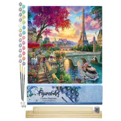 Figured'Art Paint by Numbers Kit for Adults Dinner By The Seine 16"x20" - Craft Art Painting Rolled Canvas with DIY wooden frame