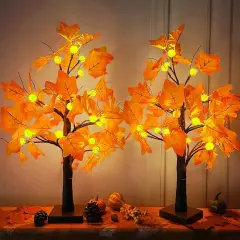 2 Pack 24''/2FT Lighted Fall Maple Tree Fall Decorations