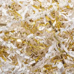 2 LB Crinkle Cut Paper Shred Filler White & Gold Crinkle Shredded Paper for Gift Box - Gift Basket Bag Filler - Grass Cushion Stuffing for Christmas Holiday Packaging Wrapping