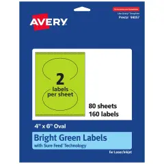 Avery Bright Green Paper Labels, 4" x 6" Oval