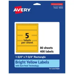 Avery Bright Yellow Paper Labels, 1.75" x 7.75" Rectangle