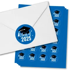Big Dot of Happiness Class of 2025 Blue Grad Party Envelope Seal Stickers, Round Circle Stickers to Seal Cards, Graduation Envelope Seals - 120 Count