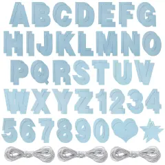 126 Pack Blue Glitter Letters, Custom Banner Kit with Letters A-Z, Numbers 0-9, Hearts, Stars, and 3 Strings