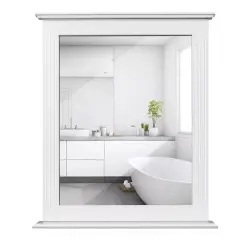 Bathroom Wall-Mounted Mirror W/Shelf Vanity Makeup Mirror Multipurpose White