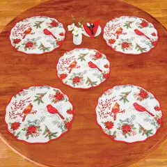 Collections Etc 5-Piece Festive Cardinal Floral Placemat Set
