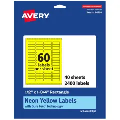 Avery Neon Yellow Paper Labels, 0.5" x 1.75" Rectangle
