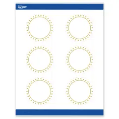 Avery Printable Round Labels, Gold Border with Gold Dots, 3" Diameter, Matte White Round Labels, Permanent, Laser/Inkjet, 60ct, Great for Product Labels
