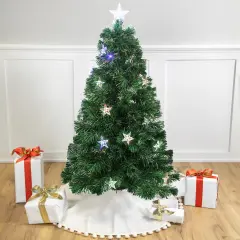 Northlight 4' Pre-Lit LED Fiber Optic Artificial Christmas Tree with Stars - Multi Color Lights Green