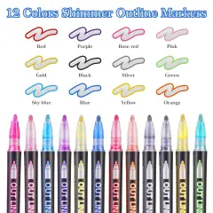 12 Colors Shimmer Outline Markers for Scrapbook, Markers Set for 10 12 Year Old Girls, Glitter Makers Teen Girl Trendy Stuff Kids Makers for Art and Crafts School Supplies Drawing Kits