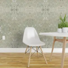 Peel & Stick Wallpaper 2FT Wide Victorian Damask Rustic Faux Silver Floral Botanical Vintage Style Flowers Art Nouveau Custom Removable Wallpaper by Spoonflower