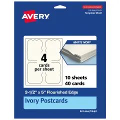 Avery Matte Ivory Postcards, 3-1/2" x 5" Rectangle Flourished Edge