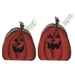 2 Assorted Mini Wood Jack O Lantern Pumpkin Decor with Smiling Face