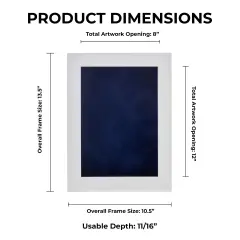 Classic White Wood Shadown Box Frame with Acrylic Front - Navy Blue Suede Backing, 30 Sizes