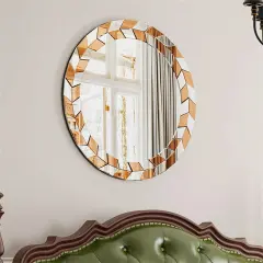 Circle Wall Mirror Beveled Edge Bathroom Vanity Mirror Silver Glass Round Mirror