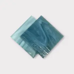 Steel Blue tr., White, Prisma COE 96 Fusible Glass Sheets / Mosaic Squares - 2 Pack