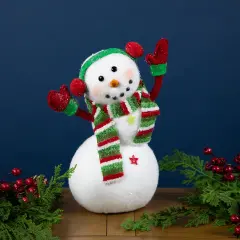 Northlight Waving Snowman with Earmuffs Glitter Christmas Figurine - 10" White