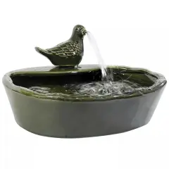 Dove Glazed Ceramic Outdoor Solar Water Fountain - 7 in