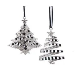 4"Black and White Tree With Stones Ornaments, 2 Assorted