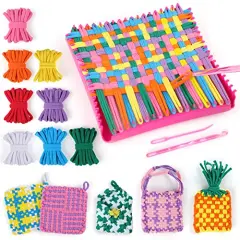 Weaving Loom Kit Toys for Kids and Adults, Potholder Loops Crafts for Girls Ages 6 7 8 9 10 11 12, 7" Pot Holder Loom Knitting Kits and Gifts for Kids and Beginners, Make 6 Masterpieces