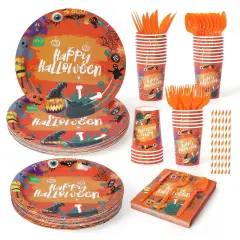 200 Pcs Halloween Disposable Dinnerware Set