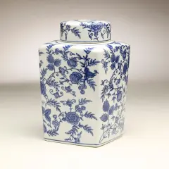 AA Importing 59950 12 Inch Square Blue & White Jar