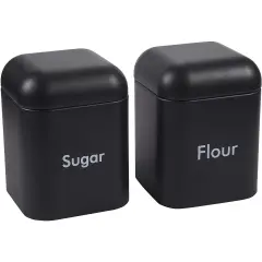 Set of 2 Black Flour and Sugar Canisters for Kitchen, Iron Containers for Storage (40 oz, 4.5 x 6 In)