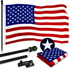 G128 - 5 Feet Tangle Free Spinning Flagpole (Black) American Flag Brass Grommets Embroidered 2.5x4 ft American Flag Brass Grommets (Flag Included) Aluminum Flag Pole