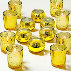 4E&rsquo;s Novelty 24 pcs Gold Mercury Glass Votive Candle Holder for Wedding Centerpieces, Parties & Home Decor