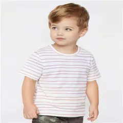 Rabbit Skins &reg; Toddler Girls' Ruffle Neck Fine Jersey Crewneck Short Sleeve Tee Lilac stripe